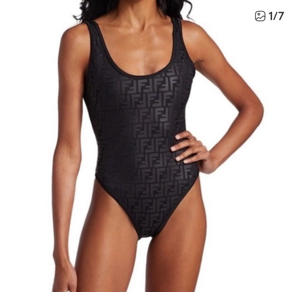 Fendi Embossed Logo One Piece Swimsuit Black